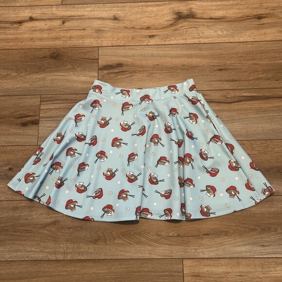 Hot Topic Ramen Kitty Cat Skater Skirt SZ Medium Mini Blue Stretch - Picture 7 of 9